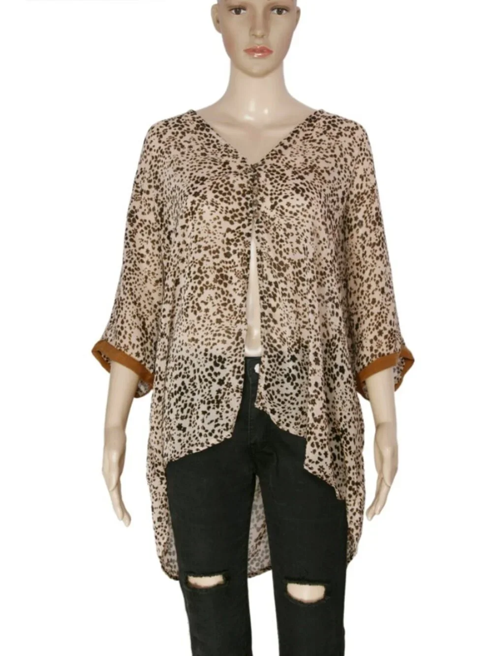 Free People Sleepin Shirt Boldly Printed Oversized Sheer Top Natural M